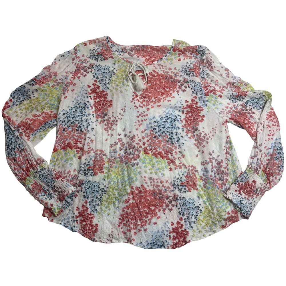 Lucky Brand Peasant Blouse Women's Multicolor Excellent Floral Smocked XL
